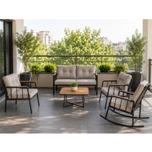 Todek Home Liva Nesta Konfor Bahçe Balkon Seti Siyah Metal Iskelet Sallanır Koltuklu Takım