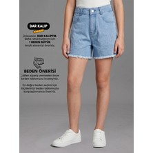 CMK Premium Kız Çocuk Taşlı Paçası Püsküllü Mavi Şort