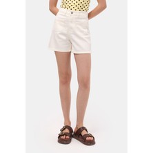 It's Basic Kadın Kırık Beyaz 7s6-101 Midi Mom Fit Elastan Kumaş Denim Şort