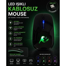 Tastech 2.4 Ghz USB Wireless Kablosuz Şarjlı Mouse Rgb LED Işıklı 800-1600 Dpi Ayarlanabilir Sessiz Click Mouse