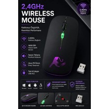 Tastech 2.4 Ghz USB Wireless Kablosuz Şarjlı Mouse Rgb LED Işıklı 800-1600 Dpi Ayarlanabilir Sessiz Click Mouse