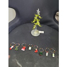 Es Dekor Yılbaşı Süsü Cam Çam Ağacı Halka ile Süslenmiş Dekoratif Obje Biblo 20CM