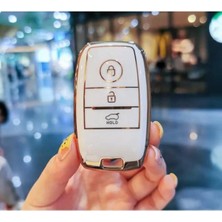 Keyron Lüx Kia Rio Ceed Soul Sportage Sorento Picanto 3 Buton Sustasız Nano Anahtar Kılıfı Beyaz Gold Renk