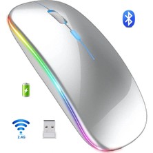 Tastech LED Işıklı Şarjlı Mouse 2.4ghz USB Wireless ve Bluetooth Lu Sessiz Ios Android Telefon Tablet Pc Tv