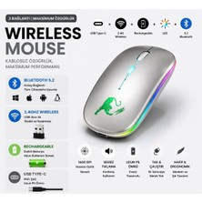 Tastech JNG-5012M Kablosuz Şarjlı Mouse Çift Modlu Bluetooth ve 2.4 Ghz USB Wireless Rgb LED Işıklı Telefon Tablet Bilgisayar Uyumlu 1600 Dpi Sessiz Click Mouse