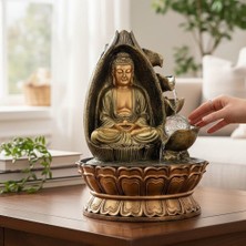 Keyfim Shop Dekoratif Büyük Şelaleli LED Işıklı Buddha Masaüstü Dekoratif Su Çeşmesi – Feng Shui Meditasyon ve Ev Ofis Dekoru 40CM