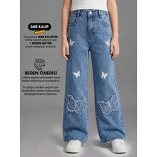 Robin Kids Kız Çocuk Kelebek Nakışlı Likralı Kalın Beli Lastikli Pantolon