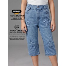 Robin Kids Kız Çocuk Yıldız Aplikeli Kot Kapri Pantolon