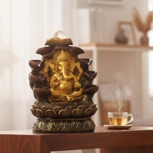 Keyfim Shop Dekoratif Büyük Şelaleli LED Işıklı Ganesha Masaüstü Dekoratif Su Çeşmesi – Feng Shui Ev, Ofis ve Meditasyon Dekoru 40CM