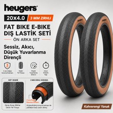 Heugers 20X4.0 3mm Zırhlı Fat Bike E-Bike Dış Lastik Seti (Ön ve Arka) Asfalt Desen - Kahverengi Yanak