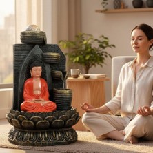 Keyfim Shop Dekoratif Büyük Şelaleli LED Işıklı Buddha Masaüstü Dekoratif Su Çeşmesi – Akan Su Efektli Feng Shui Meditasyon, Yoga, Ev ve Ofis Dekoru 40CM