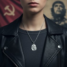 Alooya Özgür - Che Guevara Kolye Gümüş Kaplama Örme Zincir Kolye