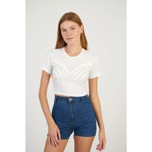 Tiffany & Tomato Taşlı Crop T-Shirt
