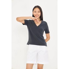 Tiffany & Tomato V Yaka Oversize Modal T-Shirt - Siyah
