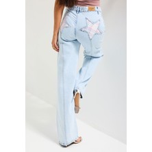 It's Basic Kadın Ice 4s6-3 Straight Fit Cep Yıldız Detaylı Özel Tasarım Denim Jean