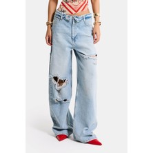 It's Basic Kadın Kot Rengi 12s6-32 Straight Fit Kemer Detaylı Özel Tasarım Denim Jean