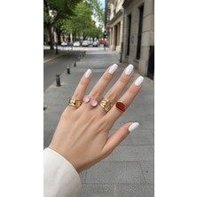 Haki Store Altın Kaplama 4’lü Kadın Yüzük Seti Pembe Taşlı Kırmızı Mineli Gold Şık Çoklu Yüzük Kombini