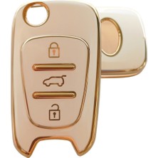 Keyron Hyundai Accent Elantra I20 I30 IX35 Uyumlu Anahtar Kumanda Kılıfı Kabı Oto Anahtarlık Beyaz Gold