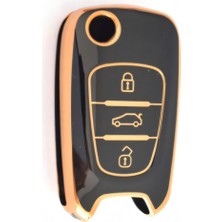 Keyron Hyundai Accent Elantra I20 I30 IX35 Uyumlu Anahtar Kılıfı Kumanda Kılıfı Oto Anahtarlık Siyah Gold
