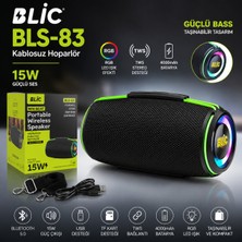 Azurtech Blıc Bls-83 Bluetooth Hoparlör 15W Taşınabilir Kablosuz Speaker Rgb LED Işıklı Tws USB Tf Kart Destekli Güçlü Bass