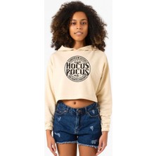 Tshirthane Hocus Pocus Sanderson Sisters Bej Kadın Crop Kapşonlu