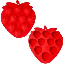 Vavis Silikon Çilek Şekilli Buz Kalıbı, Kırmızı, 10 Gözlü, Pasta ve Içecekler Için