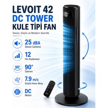 Levoit Tower Kule Tipi Fan Vantilatör – 12 Kademeli Hız Ayarı, 90° Salınım, 25 Dba Sessiz Çalışma, 7.9 M/s Güçlü Hava Akışı, Uzaktan Kumandalı Siyah