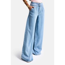 It's Basic Kadın Mavi 1s6-3 Süper Palazzo Fit Viskon Özel Kumaş Dökümlü Denim Jean