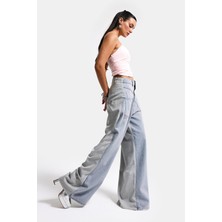 It's Basic Kadın Gri Kot 2s6-89 Mega Baggy Çift Parça Önden Cepli Tasarım Denim Jean