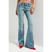 It's Basic Kadın Kot Rengi 4s6-32 SWL Mid Rise Flare Fit Orta Bel Esnek Kumaş Denim Jean