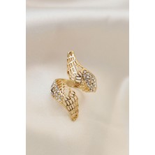 Havor Ayarlamalı Gold Renk Metal Zirkon Taşlı Kanat Yüzük