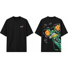 Tomris Dtg Baskı Kurbağa Sketch Oversize T-Shirt