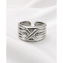 Haki Store Ayarlanabilir Çelik Gümüş Renk x Detaylı Kadın Yüzük