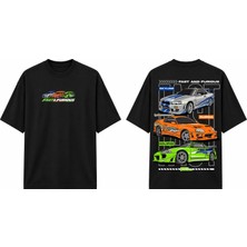 Tomris Dtg Baskı Fast & Furious Skyline Supra Eclipse Jdm Oversize T-Shirt