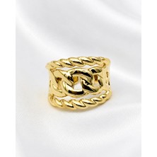 Haki Store Gold Renk Ayarlanabilir Çelik Vintage Zincir Detaylı Tasarım Kadın Yüzük