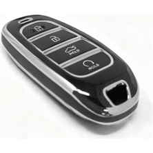 Keyron Hyundai Tucson Santa Fe Sonata Hybrid Silikon Desenli 4 Tuşlu Anahtar Kılıfı Siyah Gümüş