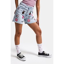 It's Basic Kadın Ice 4s6-3 Relax Mom Fit Emoji Nakış Detaylı Özel Tasarım Denim Şort