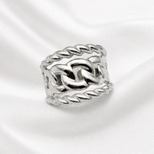 Haki Store Gümüş Renk Ayarlanabilir Çelik Vintage Zincir Detaylı Tasarım Kadın Yüzük