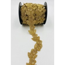 Hobi Dünyası Evim Taşlı Çiçek Yaprak Desenli Ütüyle Yapışan Aplik Şerit 50 cm Abiye Gece Elbisesi Peçete Kenarı Aksesuar Gelinlik Nişanlık Malzemesi -Gold