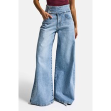 It's Basic Kadın Ice 4s6-3 Süper Palazzo Kemer Detaylı Komfort Kumaş Denim Jean