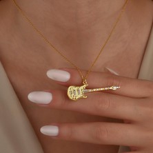 Nox Jewelry 14 Ayar Altın Kaplama Elektro Gitar Figürlü Gümüş Kolye - CN00490