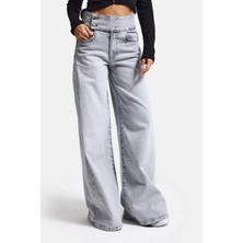 It's Basic Kadın Gri Renk 4s6-12 Palazzo Fit Kemer Detaylı Elastan Kumaş Denim Jean