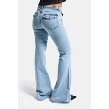 It's Basic Kadın Ice Rengi 4s6-3 SLN05 Mide Rise Flare Fit Süper Esnek Kumaş İç Boy 83cm Denim Jean