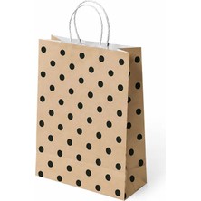 Muka Puantiyeli Büküm Saplı Kraft- Kağıt Poşet 18X24X8 cm 24 Adet