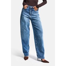 It's Basic Kadın Mavi Cindy 4s6-4 Skater Fit Bol Kesim %100 Koton Denim Jean