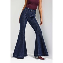 It's Basic Kadın İndigo 7s6-50 Flare Fit Viskon Kumaş Elastan Denim Jean