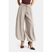 It's Basic Kadın Taş Renk s5-106 Baggy Fit Viskon Kumaş Rahat Kesim Yürüyüş Pantolonu
