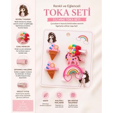 Sanlore 5’li Takım Set Dondurma Unicorn Gökkuşağı Figürlü Klipsli Toka