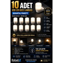 Rabelix Tak Çalıştır Mini USB LED Gece Lambası Beyaz Işık Taşınabilir USB Gece Işığı Laptop Powerbank Adaptör Uyumlu