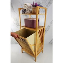 2 Organizer Raflı Ahşap Bambu Çek-Aç Kirli Sepeti